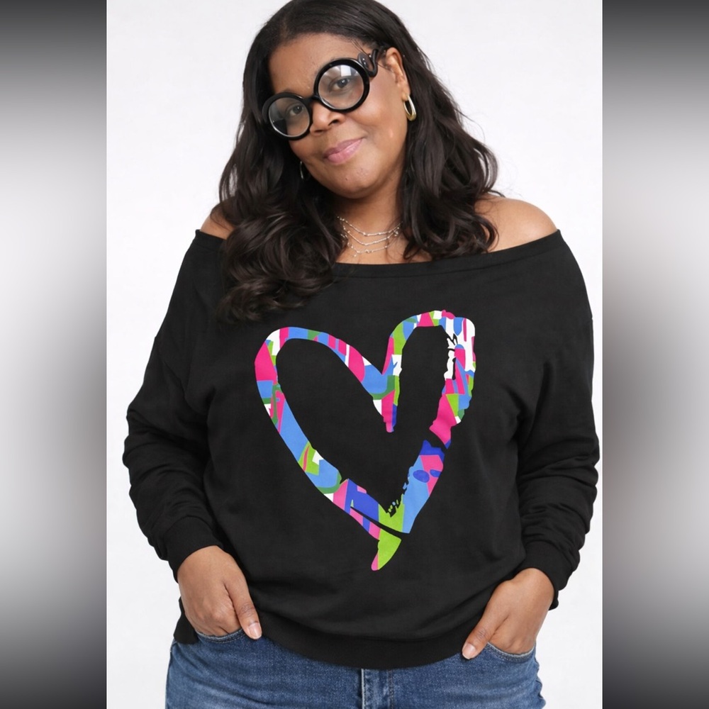 Off-Shoulder Top with Vibrant Heart Size Medium